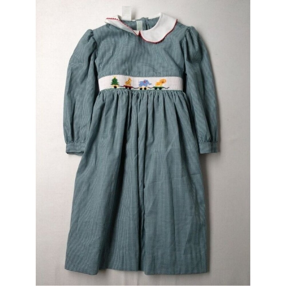New Girl Viva La Fete Toy Parade Green Gingham Christmas Smocked Dress Size 4